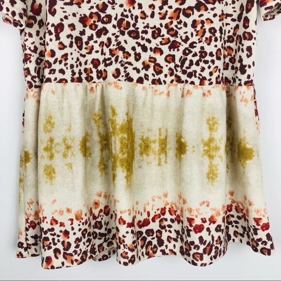 Entro cream brown leopard knit babydoll boho top large - Picture 3 of 7